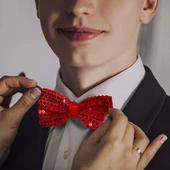 Kırmızı Payetli Pullu Papyon thumbnail 5