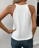 Kadın Sıfır Kol Halter Yaka Kalp Baskılı Viskon Bluz thumbnail 3