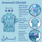 Anemoss Akvaryum Desenli %100 Viskon Yumuşak Nefes Alabilir Kumaşlı Erkek Gömlek - 8