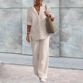 Günlük Keten Ekru İkili Takım Alt Üst - 2