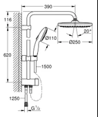 Grohe Tempesta System 250 Duvara Monte Duş Sistemi, Yön Değiştiricili, Mat Siyah, 269802431 - 2