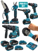 Germany Style PR0-8012 Kömürsüz Şarjlı 6'lı Set Kırıcı Delici Hilti-Taşlama-Matkao-Budama Makası Testeresi-Bijon Sökme Akülü Set - 1
