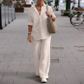 Rahat Günlük Keten Ekru İkili Takım Alt Üst thumbnail 1