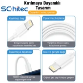 ScHitec 3A 60W UsbA to Lightning Hızlı Data ve Şarj Kablosu 1 Metre Beyaz WDF01 thumbnail 6