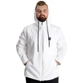 Büyük Beden Erkek Kapüşonlu Mont Waterproof Softshell 21235 Beyaz thumbnail 1