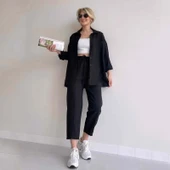 Keten Gömlek Pantolon Günlük İkili Takım Elbise - 1