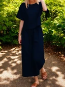 Keten Rahat Kısa Kollu Alt Üst Takım - 1