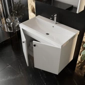 Karen Banyo Mimoza 80 Cm Mdf,Lavabolu,Aynalı Banyo Dolabı Seti,Seramik Lavabo Dahil Beyaz Mdf - 2