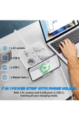 Akım Korumalı Anahtarlı Priz - 3x Priz - 2x Usb - 2x Type-c - 2 Mt Kablo Hızlı Şarj Özellikli Siyah - 5