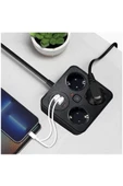 Akım Korumalı Anahtarlı Priz - 3x Priz - 2x Usb - 2x Type-c - 2 Mt Kablo Hızlı Şarj Özellikli Siyah - 3