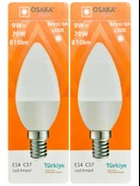 (2 Adet) Osaka 9W (70W) Beyaz Işık (6500K) E14 Duylu (İnce Duy) Led Mum Ampul thumbnail 1