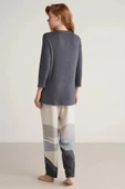 W604 Kadın Patlı V Yaka Uzun Kollu Pijama Takımı - 3