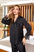 25168 Saten Dantelli Gömlek Pijama Takımı - 3