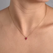 925 Ayar Gümüş Altın Kaplama Üçgen Tek Taş 6,50 mm Kolye - CNS00655 thumbnail 4