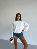 2 iplik bisiklet yaka sweat beyaz f2339 thumbnail 1