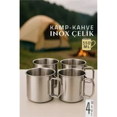 Inox Çelik Kamp Kupası - Kamp Bardağı 350 ml 4 LÜ SET - 1