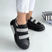 Nino Siyah Cilt Simli Cırt Cırtlı Spor Ayakkabı thumbnail 4