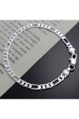 Erkek Kadın Unisex Figaro 6mm Gümüş Kaplama Zincir Bileklik Künye Hediyelik - 3