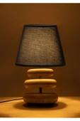 Afro Masif Ahşap Ayaklı Siyah Kumaş Şapkalı Dekoratif Abajur thumbnail 1
