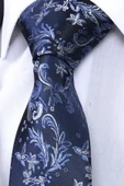 Esgue Hand Made 7.5 cm Yaprak Desenli Lacivert Gri Mendilli Kravat - 4