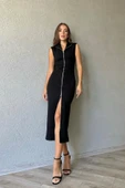 Siyah Boydan Fermuarlı Sıfır Kol Elbise thumbnail 1