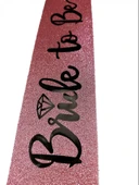 Pembe Üzeri Siyah İtalik Alyanslı Bride To Be Yazılı Simli Işıltılı Kuşak Kemer 10 Cm Genişlik thumbnail 2