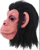 Siyah Saçlı Kafaya Tam Geçmeli Lateks Şempanze Maskesi - Lateks Maymun Orangutan Goril Maske Et Maske thumbnail 2