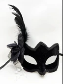 Siyah Renk Yandan Tüylü Beyaz İncili Süet Kaplama A Kalite Lüks Parti Maskesi 20x23 Cm thumbnail 2