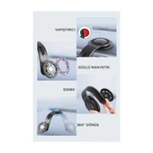 JX-057 Siyah Güçlü Manyetik 360° Dönebilen, Esnek, Yapışkan Tabanlı, Sarsıntı Önleyici Araç Içi Telefon Tutucu - 3