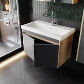 Karen Banyo Dallas 80 Cm Lavabolu Aynalı Banyo Dolabı Lavabo Dahil Boy Dolabı Dahil S.meşe-Antrasit - 2