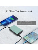 Bix PB106 10000mAh PD20W Type-C USB-A SCP 22.5W Çift Çıkışlı LED Göstergeli Kauçuk Kaplama Cep Boy Mini Powerbank Yeşil thumbnail 5