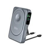 Bix TPB16 10000 mAh Hızlı Şarj MagSafe 6 sı 1 Arada OLED Ekranlı Kablosuz Powerbank Gri thumbnail 1