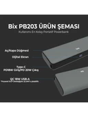 Bix PB203 20000mAh SCP 22.5W USB Çift Çıkışlı Dijital Ekranlı Portatif Powerbank Gri thumbnail 6