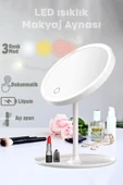Tilbe Home LED Işıklı Dokunmatik USB Masaüstü Yuvarlak Makyaj Aynası 3 Renkli Işıklı Ayarlanabilir Still Ayna thumbnail 1