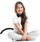 Peluş Siyah Renk Kuyruk Ve Papyon Yetişkin Çocuk Uyumlu thumbnail 2