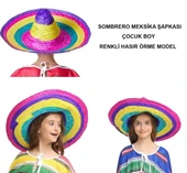Sombrero Meksika Şapkası Renkli Örme Hasır Çocuk Boy thumbnail 5
