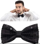 Gece Işıltısı Siyah Payetli Pullu Papyon 7x2 Cm thumbnail 2