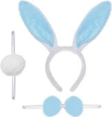Tavşan Kostüm Seti Taç Papyon Ponpon Kuyruk Mavi thumbnail 1
