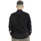 Büyük Beden Erkek Keten Cepli Gömlek C20386 Siyah thumbnail 4