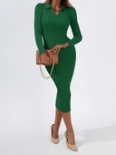Kadın Uzun Kollu Yakalı Triko Elbise thumbnail 6