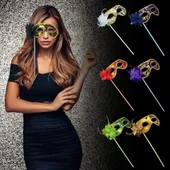 Lüks Taşlı Saplı Maskeli Balo Maskesi Mor Renk 35 Cm thumbnail 2