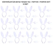 Beyaz Tavşan Kostüm Seti – Taç, Papyon, Kuyruk (12’li Paket) thumbnail 1