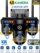 SNR3 WİFİ 4 Kameralı Güvenlik Kamerası 20MP 3 Motor PTZ Hareketli Sesli Gece Görüşlü Akıllı Kamera thumbnail 1