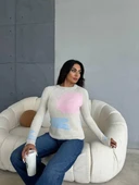 Bıyıklı triko kazak beyaz - 4