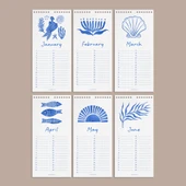 Tarihsiz Doğum Günü Takvimi, Denizkıızı, Okyanus Sanatı Takvim, 12 Aylık Sürekli Takvim, 14 x 29,7 cm, Planlayıcı Takvim thumbnail 3