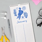 Tarihsiz Doğum Günü Takvimi, Denizkıızı, Okyanus Sanatı Takvim, 12 Aylık Sürekli Takvim, 14 x 29,7 cm, Planlayıcı Takvim thumbnail 2