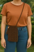 El Örgüsü Kahverengi Hasır Çanta  Bohem Yaz Omuz Çantası, Günlük Şık Plaj Çantası Kadın thumbnail 1