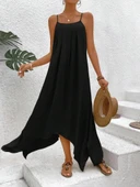 Kadın Ip Askılı V Yakalı Asimetrik Detaylı Aerobin Elbise thumbnail 3