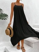 Kadın Ip Askılı V Yakalı Asimetrik Detaylı Aerobin Elbise thumbnail 4