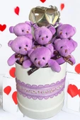 Premium Silindir Hediye Kutusunda, Kalpli Balonlu 6’lı Mor Ayıcık Buketi thumbnail 3